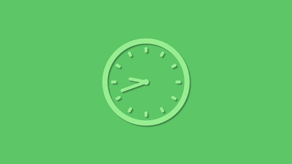 Amazing circle green color 12 hours clock icon on green background,clock icon