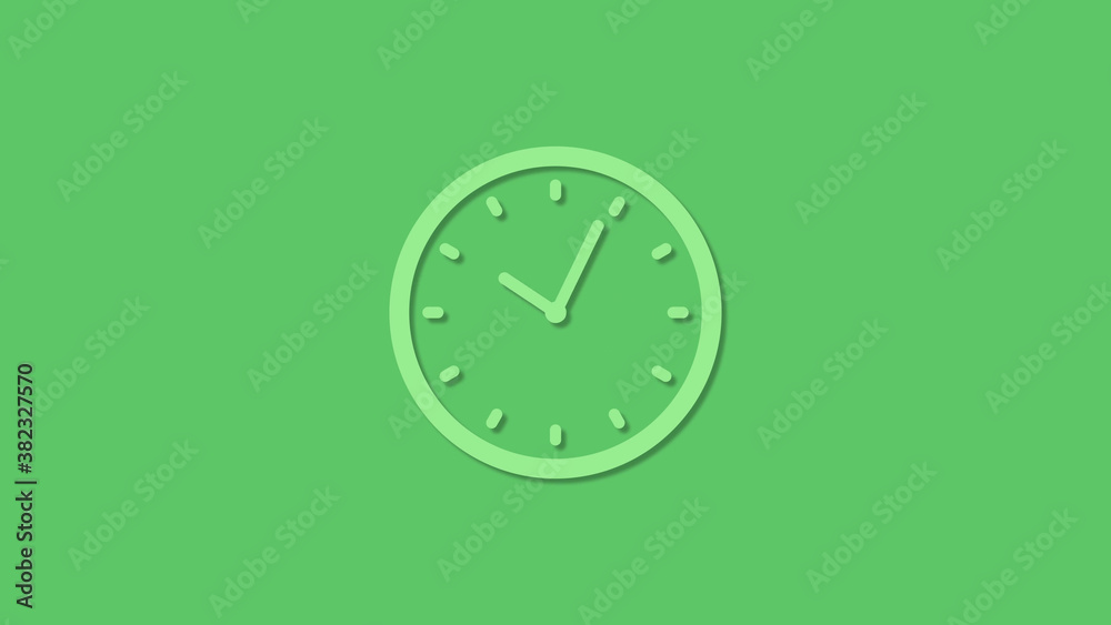 Wall mural amazing circle green color 12 hours clock icon on green background,clock icon