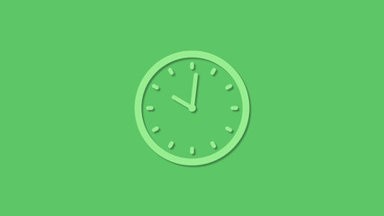 Amazing circle green color 12 hours clock icon on green background,clock icon