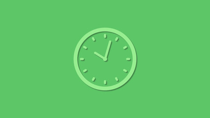 Amazing circle green color 12 hours clock icon on green background,clock icon