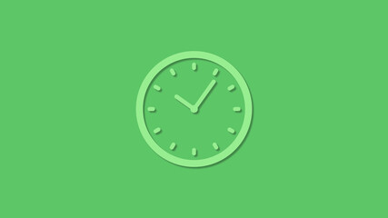 Amazing circle green color 12 hours clock icon on green background,clock icon