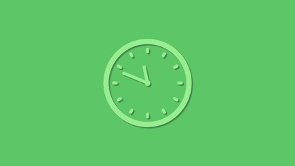 Amazing circle green color 12 hours clock icon on green background,clock icon