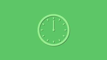 Amazing circle green color 12 hours clock icon on green background,clock icon