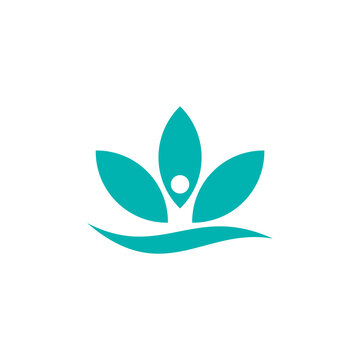 logo of a human figure, three leaves, and a wave