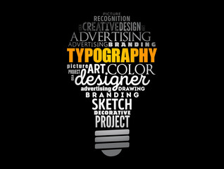 TYPOGRAPHY light bulb word cloud collage, concept background