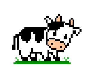 8 bit pixel cow image. Animal in vector illustration.