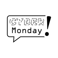 Ofertas del Cyber Monday. Logotipo con texto Cyber Monday en globo de habla en color negro