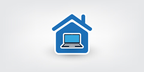 Home Office - Work at Home During the Coronavirus Pandemic - Symbol with Computer Inside a House Icon