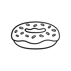 Donut with sprinkles line art illustration for children's coloring book page worksheet