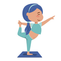 Cute cartoon girl doing yoga exercises. Vector illustration.