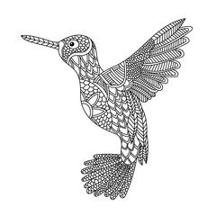 Bird colloring book illustration. Antistress coloring for adults. black and white lines. Print for t-shirts and coloring books.