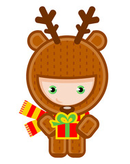 Christmas deer whis present isolated on white 