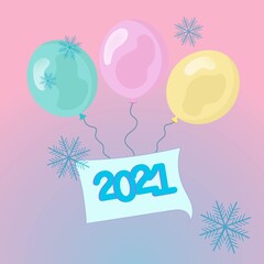 Cute balloons with the inscription 2021.
Decorative postcard.
Delicate vector illustration for New Year.