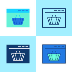 Online shopping icon set in flat and line style