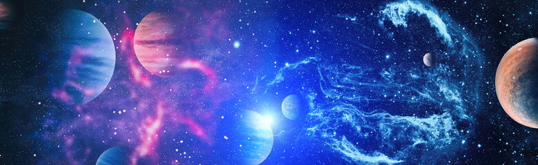 Space background with red nebula and stars. Elements of this image furnished by NASA.