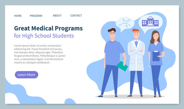 Educational website, landing page, great medical programs for high school students, medical education, doctors, physicians therapists, ion of university, chemistry, medical site, courses, training