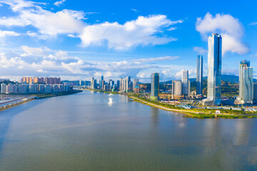 Aerial view of Macau, China and Zhuhai Hengqin Free Trade Zone