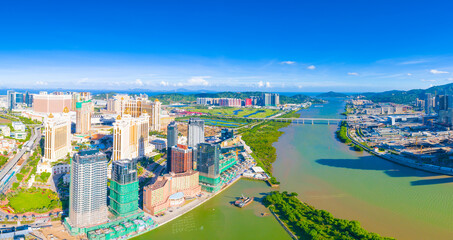 Aerial view of Macau, China and Zhuhai Hengqin Free Trade Zone