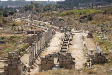 Greek and Roman historical Perge City. from Antalya Turkey