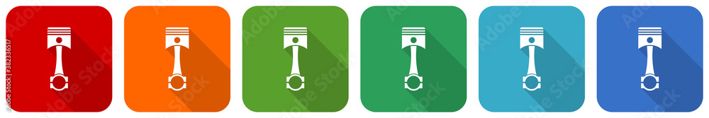 Poster piston icon set, flat design vector illustration in 6 colors options for webdesign and mobile applic