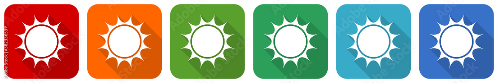 Fototapete sun icon set, flat design vector illustration in 6 colors options for webdesign and mobile applicati