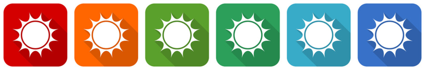 Sun icon set, flat design vector illustration in 6 colors options for webdesign and mobile applications