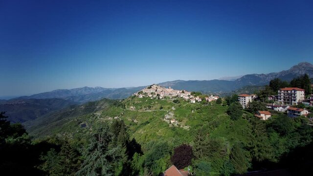 Green hills and valleys around the village of Bajardo, Liguria, Italy