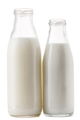 Open glass bottle of milk isolated on white