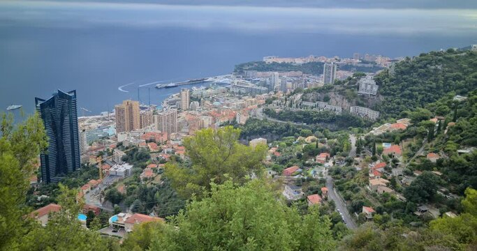 Beautiful Aerial View Of The French Riviera, Panorama Of The Principality Of Monaco And The City Of Beausoleil - DCi 4K Video
