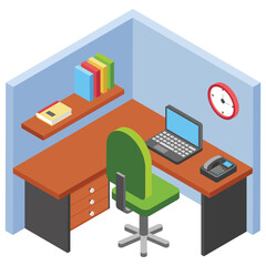 
Office workplace, employer table flat icon 
