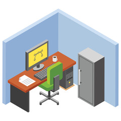 
Office workplace, employer table flat icon 
