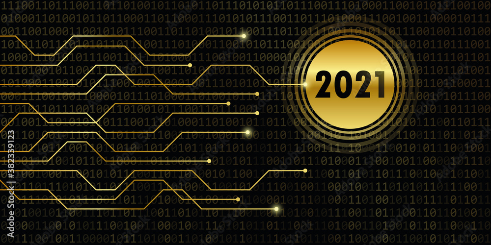 Poster 2021 new year on binary code background vector illustration eps10