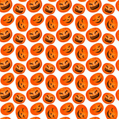 Seamless pattern with halloween watercolor hand drawn orange pumpkins jack o lantern - 382339520