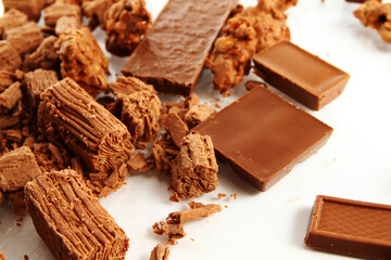 Delicious chocolate on white background