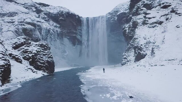 Sk&oacute;gafoss - One of Iceland&acute;s biggest waterfalls in the winter - The south of the Iceland