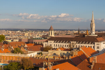 Fototapeta premium View of the rooftops of the historic Old Town of Budapest from a height. Hungary