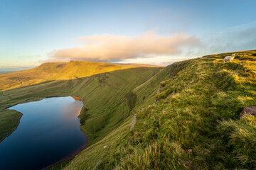 Llyn y Fan Fach, a lake on Black Mountain in Carmarthenshire in Summer, Brecon Beacons National Park, South Wales, the United Kingdom