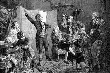 Claude Joseph Rouget de Lisle singing the Marseillaise for the first time. 1760-1836. Antique illustration. 1886.