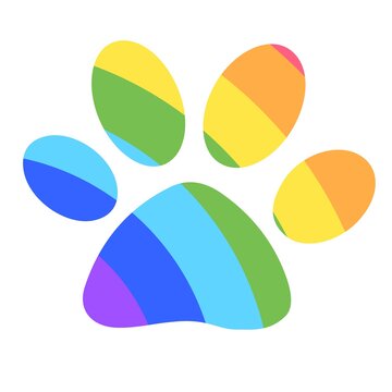 Print Hand-drawing silhouette background collection. Vector animal paw with rainbow decoration. Element for design.