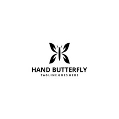 Creative modern luxury Butterfly with hand sign logo template Vector illustration.