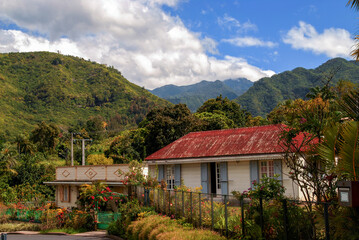 Colorful typical house in  mountains of La Reunion, France