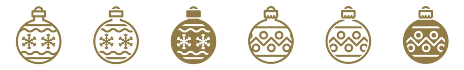 Christmas Balls Snowflake Icon Gold | Fir Tree Ball Illustration | Advent Symbol | Xmas Logo | December Decoration Sign | Isolated | Variations