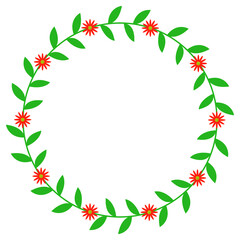 Fototapeta na wymiar Orange flowers green leaves wreath. Vector illustration