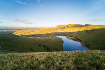 Llyn y Fan Fach, a lake on Black Mountain in Carmarthenshire in Summer, Brecon Beacons National Park, South Wales, the United Kingdom