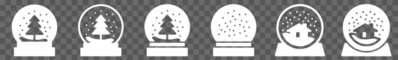 Snow Globe Fir Tree House Icon White | Snow Dome Illustration | Christmas Symbol | Winter Season Logo | Xmas Glasses Sign | Isolated | Variations