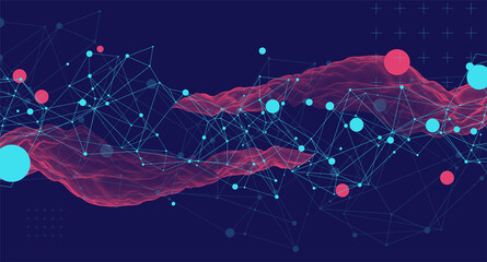 Wireframe background with plexus effect. Futuristic vector illustration.