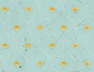 Modern Ethnic Pattern With Textured Sun Shape Marble Background Interior and Upholstery Concept Style Design With Trendy Fashion Colors