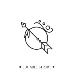 Arrow and moon line icon. Abstract boho, tribal, ethnic element. Sagittarius zodiac sign. Astrologian, aztec symbol. Native american magic, shamanism. Isolated vector illustration. Editable stroke 