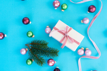 Christmas flat lay scene with golden decorations