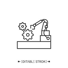 Automation line icon. Automated production.Production modification and optimization. Industrial robot. Stages and elements of a successful production cycle. Editable stroke